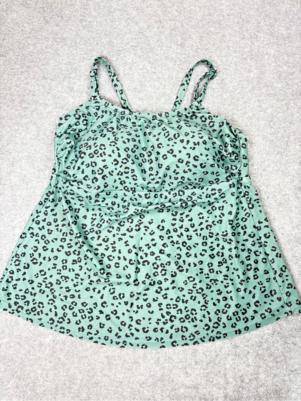 Kona Sol Green Black Leopard Print Shirred Tankini Swim Top 1X